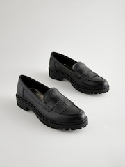 Black Premium Fringe Leather Chunky Loafers - Image 1 of 5