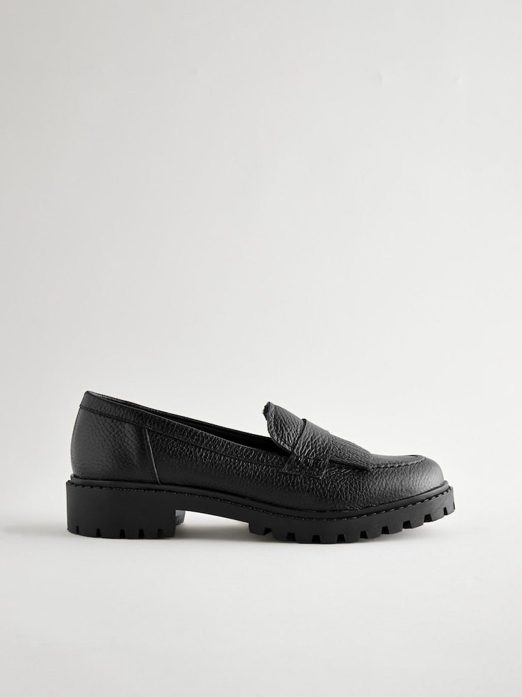 Black Premium Fringe Leather Chunky Loafers - Image 2 of 5