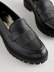 Black Premium Fringe Leather Chunky Loafers - Image 3 of 5