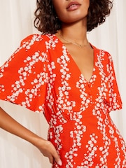 Friends Like These Red Short Sleeve Ruched Front Woven Mini Dress - Image 2 of 4