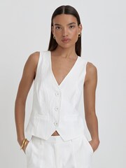 4th & Reckless White Tilde Linen Cross Back Waistcoat - Image 3 of 5