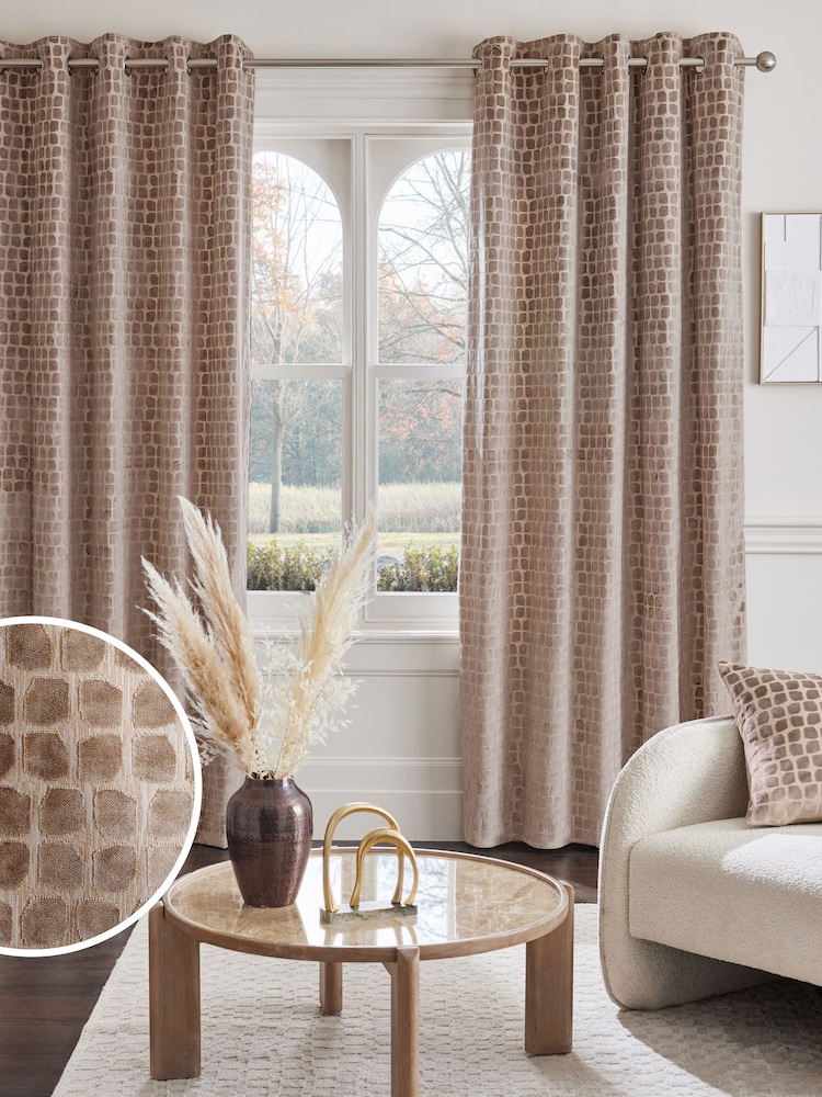Mink Natural Collection Luxe Heavyweight Cut Velvet Spot Eyelet Lined Curtains - Image 2 of 4