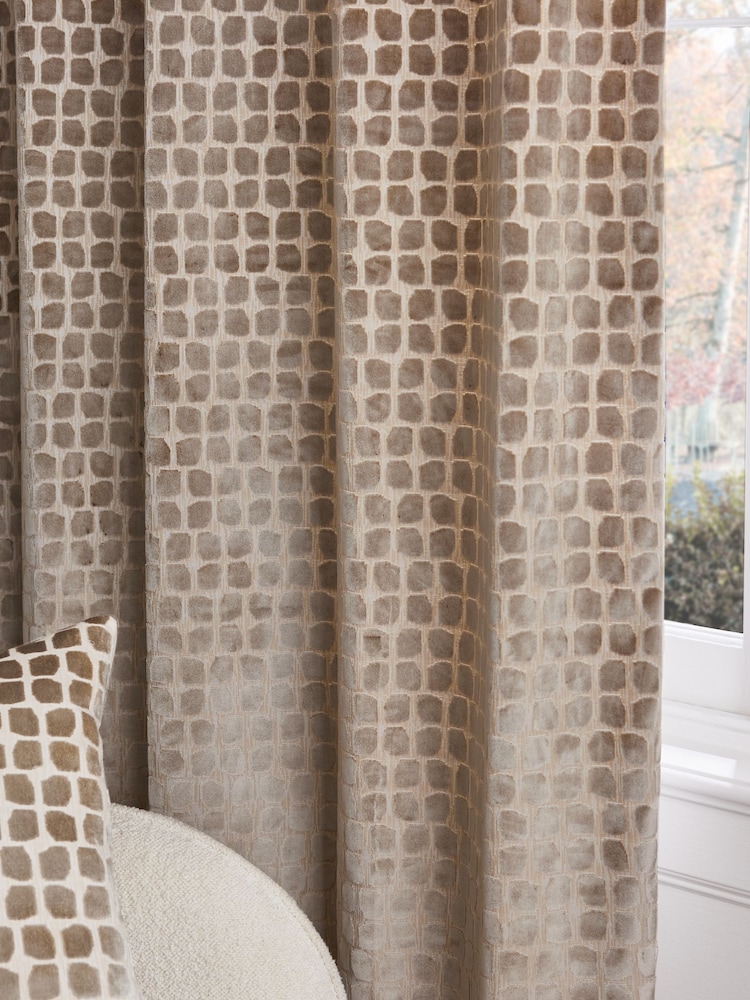 Mink Natural Collection Luxe Heavyweight Cut Velvet Spot Eyelet Lined Curtains - Image 4 of 4