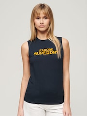 Superdry Blue Sport Luxe Graphic Fitted Vest - Image 1 of 5