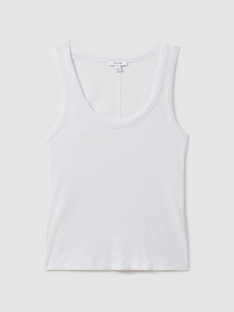 Reiss White Elle Ribbed Cotton Blend Vest - Image 2 of 5