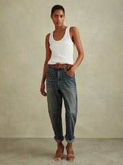 Reiss White Elle Ribbed Cotton Blend Vest - Image 3 of 5
