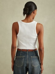 Reiss White Elle Ribbed Cotton Blend Vest - Image 4 of 5