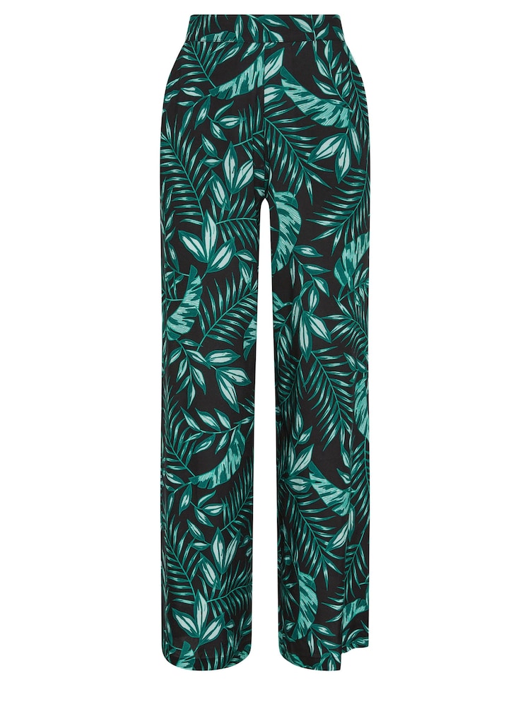 Long Tall Sally Black Tropical Print Wide Leg Trousers - Image 5 of 5