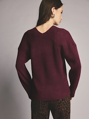 Berry Red V-Neck Knit Jumper - Image 3 of 6