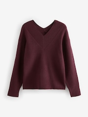 Berry Red V-Neck Knit Jumper - Image 4 of 6