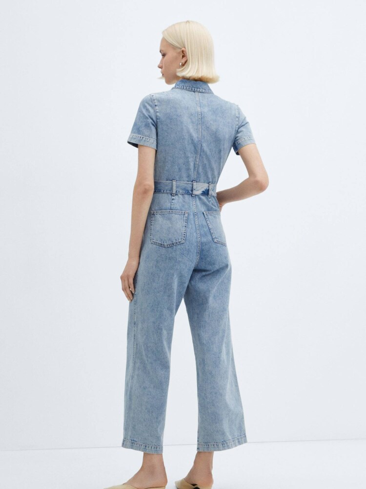 Mango Blue Short Sleeve 100% Cotton Denim Jumpsuit - Image 2 of 7 Mango Blue Short Sleeve 100% Cotton Denim Jumpsuit - Image 2 of 7