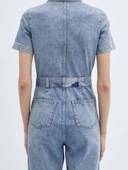 Mango Blue Short Sleeve 100% Cotton Denim Jumpsuit - Image 4 of 7