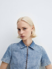 Mango Blue Short Sleeve 100% Cotton Denim Jumpsuit - Image 5 of 7