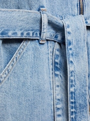 Mango Blue Short Sleeve 100% Cotton Denim Jumpsuit - Image 6 of 7