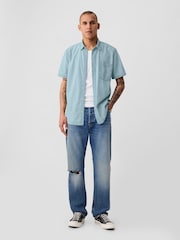 Gap Blue Denim Short Sleeve Shirt - Image 3 of 4