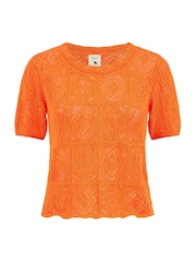 Yumi Orange 100% Cotton Crochet Knitted Top - Image 5 of 5
