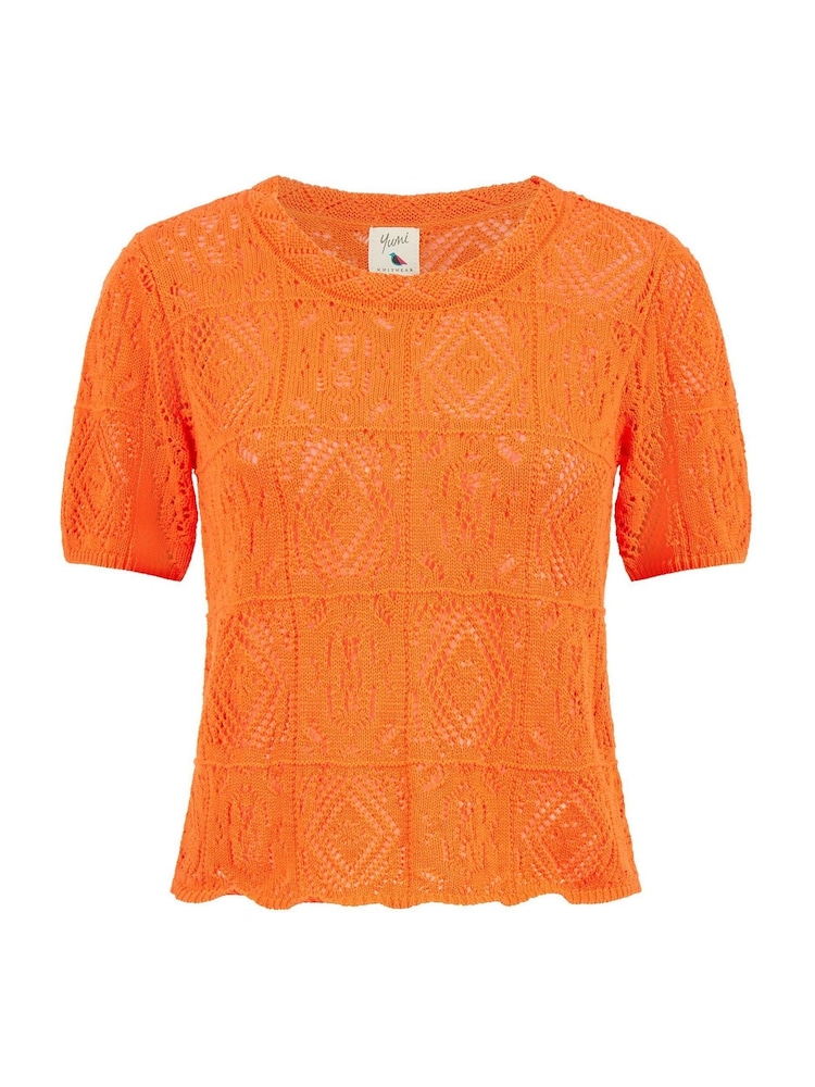 Yumi Orange 100% Cotton Crochet Knitted Top - Image 5 of 5