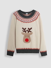 JoJo Maman Bébé Natural Mens Reindeer Jumper - Image 1 of 3