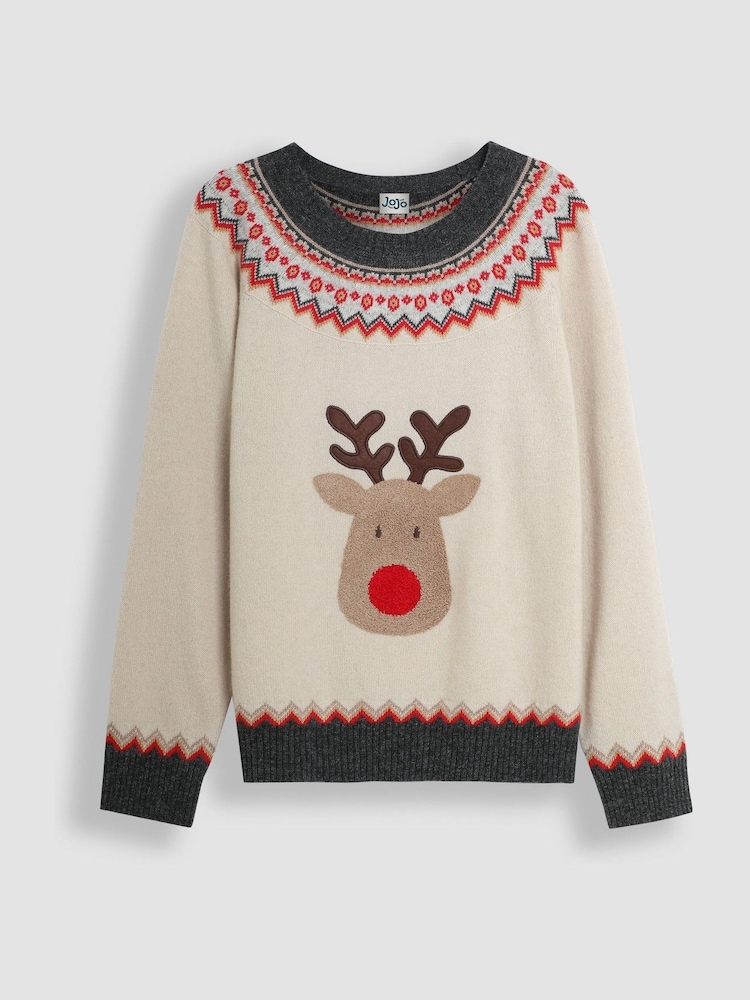 JoJo Maman Bébé Natural Mens Reindeer Jumper - Image 1 of 3