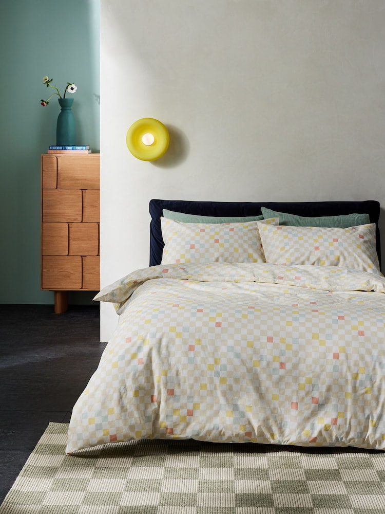 MADE.COM Yellow Checkers 180 Thread Count Duvet Cover and Pillowcase Set - Image 1 of 4