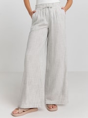Simply Be Grey Tie Waist Linen Wide Leg Trousers - Image 1 of 4