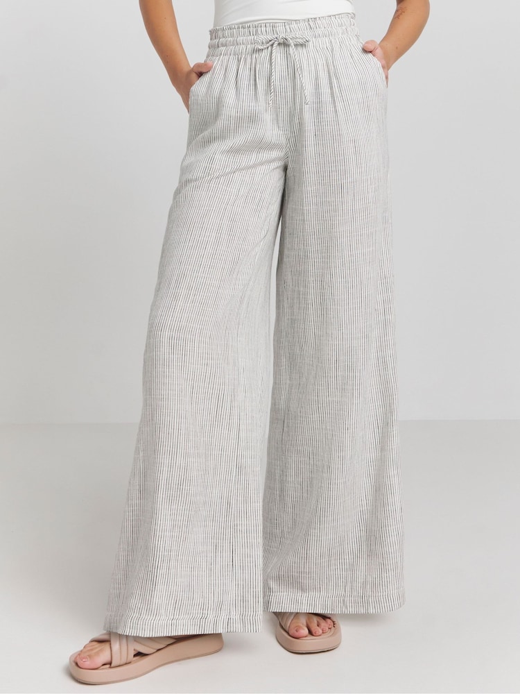 Simply Be Grey Tie Waist Linen Wide Leg Trousers - Image 1 of 4 Simply Be Grey Tie Waist Linen Wide Leg Trousers - Image 1 of 4