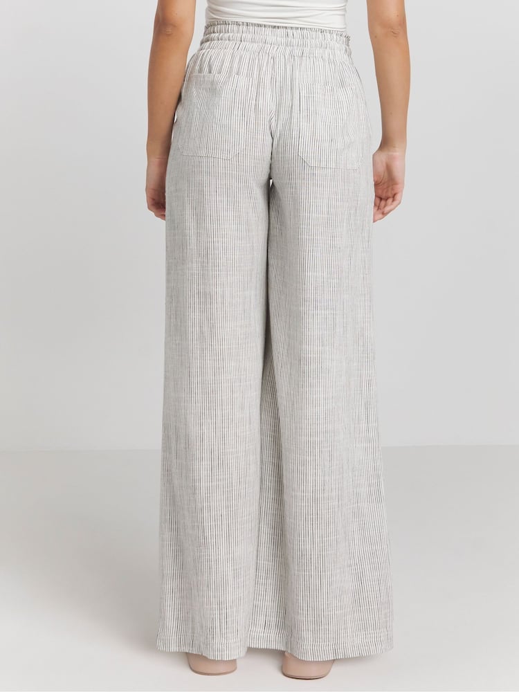 Simply Be Grey Tie Waist Linen Wide Leg Trousers - Image 2 of 4 Simply Be Grey Tie Waist Linen Wide Leg Trousers - Image 2 of 4