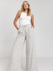 Simply Be Grey Tie Waist Linen Wide Leg Trousers - Image 3 of 4