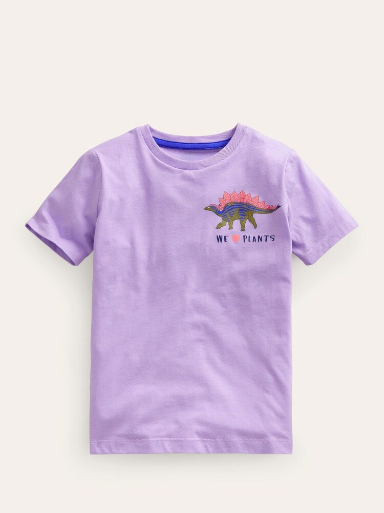 Boden Purple Dinosaur Front & Back Printed T-Shirt - Image 1 of 3