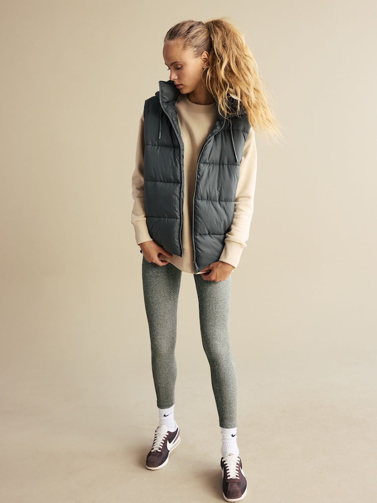 Olivgrün meliert - Nahtlos gerippte Leggings mit hoher Taille - Bild 2 von 6 Olivgrün meliert - Nahtlos gerippte Leggings mit hoher Taille - Bild 2 von 6