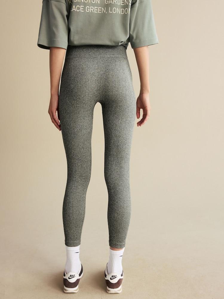 Olive chiné - Côtelé sans couture Taille haute Leggings - Image 5 of 6