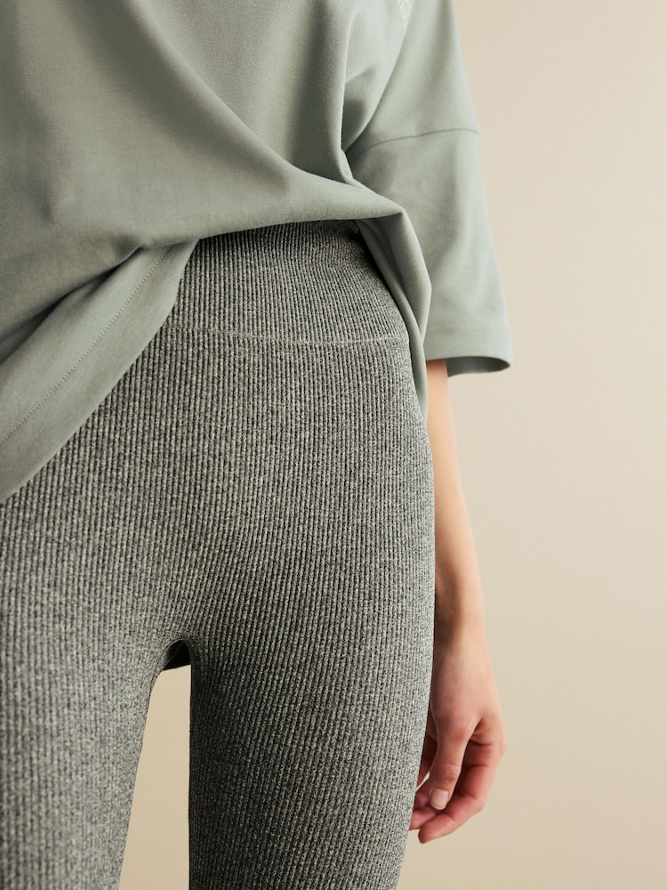 Olive Marl Ribbed Seamless High Waist Leggings - Image 6 of 6