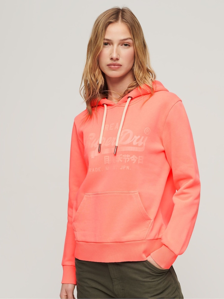 Superdry Pink Neon Graphic Hoodie - Image 1 of 3