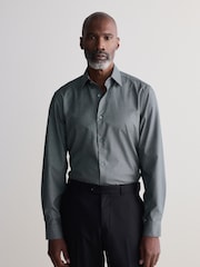 Forest Green Regular Fit Signature Textured 100% Egyptian Cotton Trimmed Shirt - Image 1 of 8