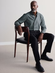 Forest Green Regular Fit Signature Textured 100% Egyptian Cotton Trimmed Shirt - Image 3 of 8