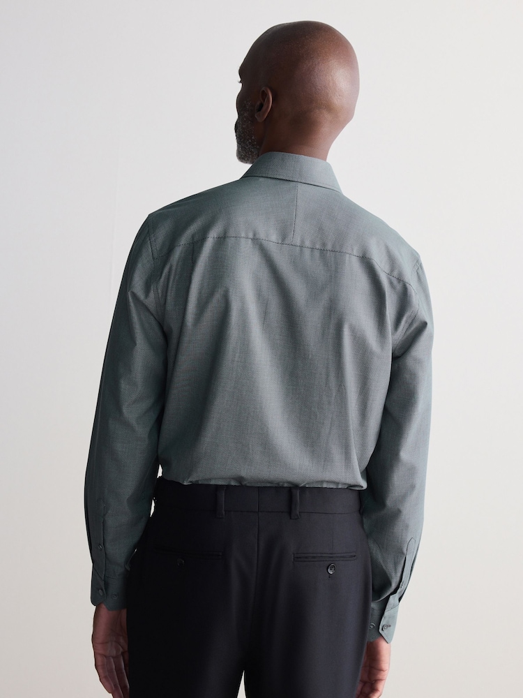 Forest Green Regular Fit Signature Textured 100% Egyptian Cotton Trimmed Shirt - Image 3 of 8