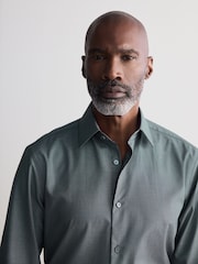 Forest Green Regular Fit Signature Textured 100% Egyptian Cotton Trimmed Shirt - Image 4 of 8