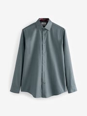 Forest Green Regular Fit Signature Textured 100% Egyptian Cotton Trimmed Shirt - Image 6 of 8