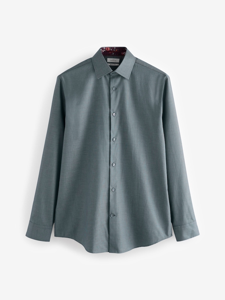 Forest Green Regular Fit Signature Textured 100% Egyptian Cotton Trimmed Shirt - Image 6 of 8
