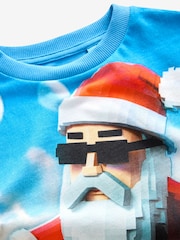 Blue Santa Pixel Short Sleeve Christmas 100% Cotton T-Shirt (3-16yrs) - Image 3 of 3