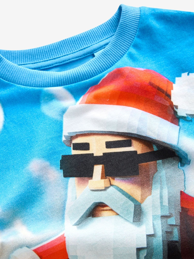 Blue Santa Pixel Short Sleeve Christmas 100% Cotton T-Shirt (3-16yrs) - Image 3 of 3