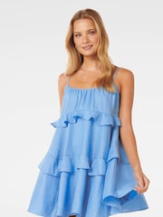 Forever New Blue Pure Linen Sollo Tiered Mini Dress - Image 1 of 5
