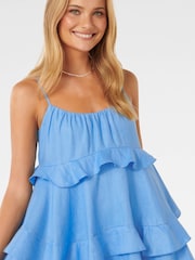 Forever New Blue Pure Linen Sollo Tiered Mini Dress - Image 2 of 5