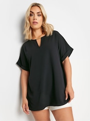Yours Curve Black Notch Neck Blouse - Image 1 of 5