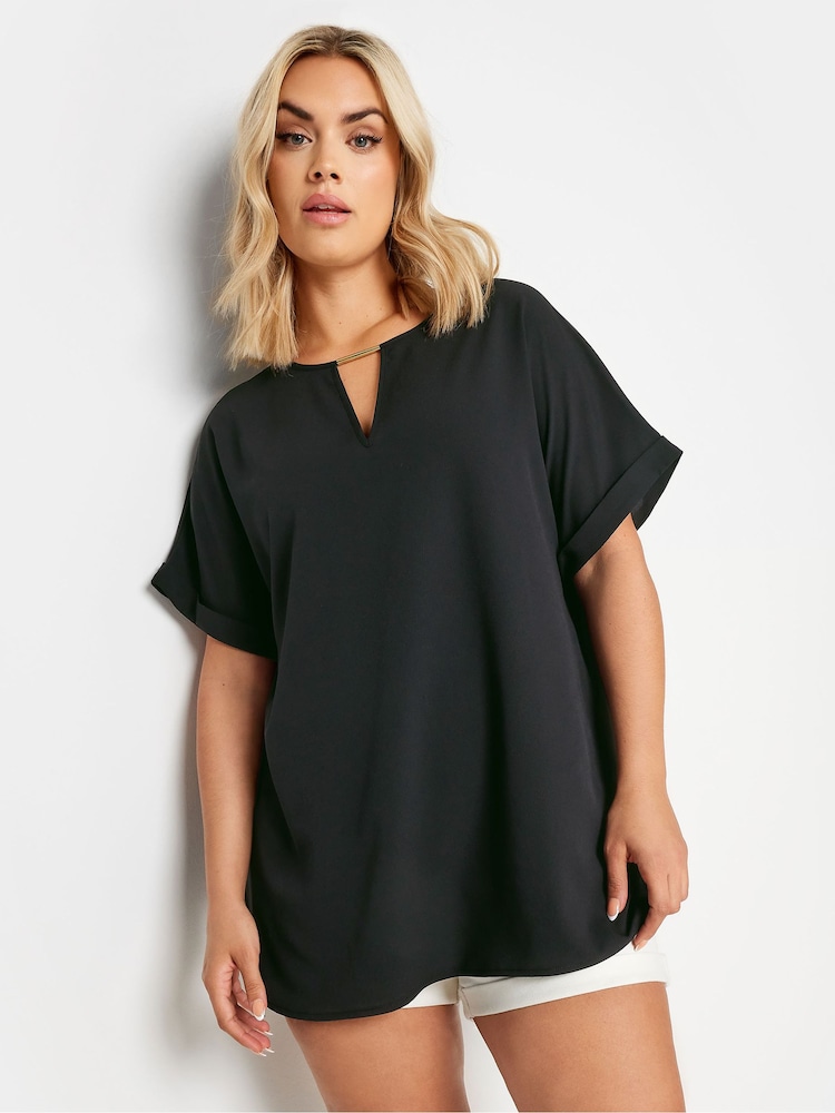 Yours Curve Black Notch Neck Blouse - Image 1 of 5