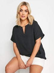 Yours Curve Black Notch Neck Blouse - Image 4 of 5