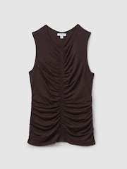 Reiss Chocolate Simone Lyocell-Wool Ruched Vest - Image 2 of 5
