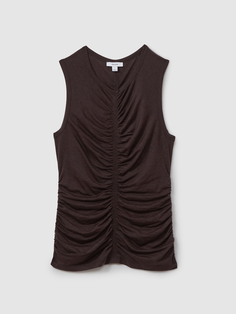 Reiss Chocolate Simone Lyocell-Wool Ruched Vest - Image 2 of 5