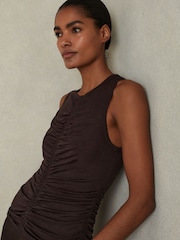 Reiss Chocolate Simone Lyocell-Wool Ruched Vest - Image 3 of 5