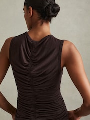 Reiss Chocolate Simone Lyocell-Wool Ruched Vest - Image 4 of 5